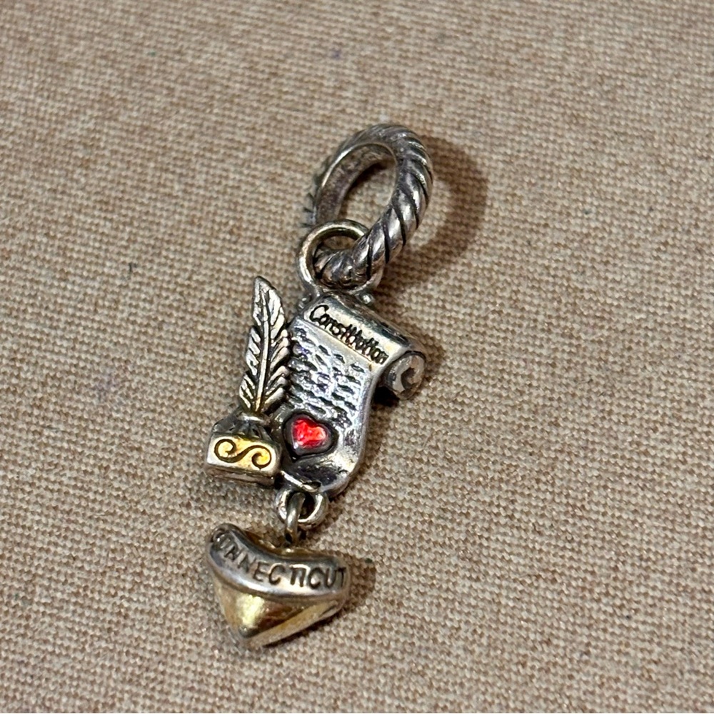 SALE! Brighton Connecticut state constitution charm Gold & red hearts Gold quill